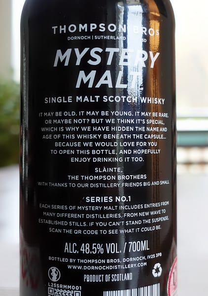 Thompson Bro.s Mystery Malt back label