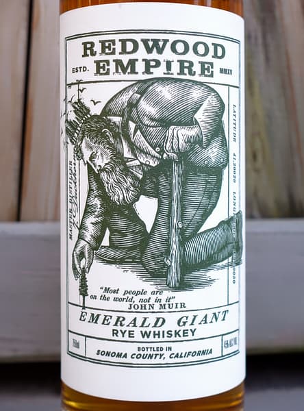 Redwood Empire Emerald Giant label, showing an artistic lithography depicting John Muir