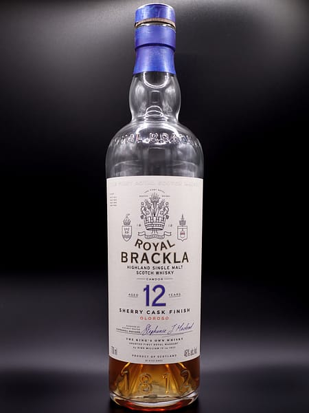 Royal Brackla 12 year old Sherry cask finish (2023) bottle against a black background