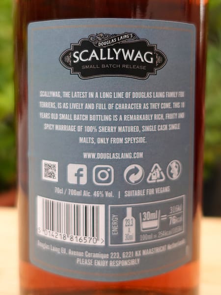 Douglas Laing's Scallywag 10 year old back label