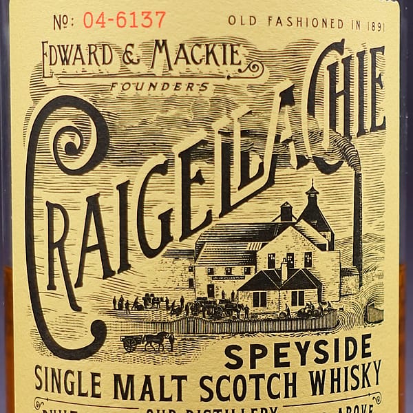 Detail of the Creigellachie 13 front cover showing a lithograph of the distillery