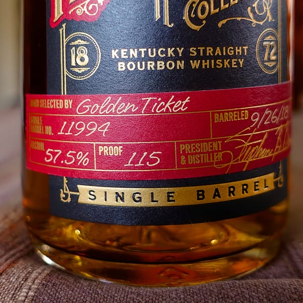 Yellowstone Hand Picked Single Barrel label detail showing who selected the barrel, Golen Ticket, and the barrel number 11994