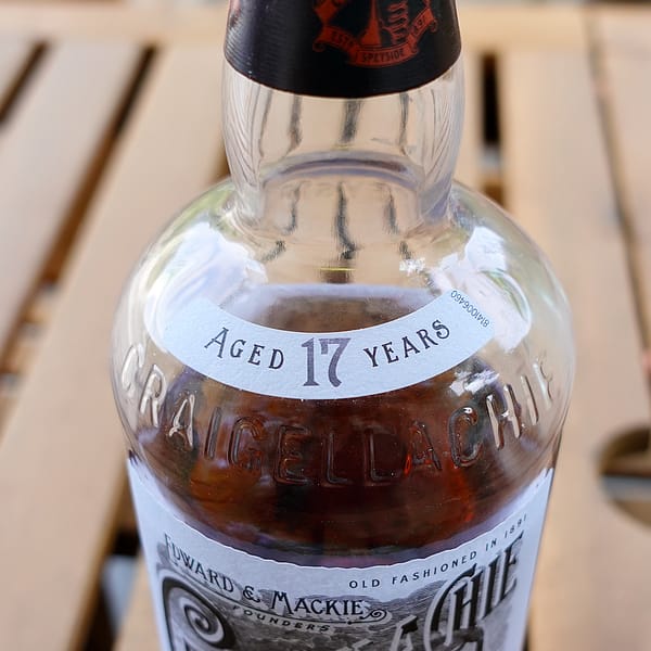 Craigellachie 17 bottle detail showing the "Aged 17 Years label