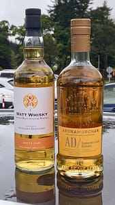 Ardnamurchan Sauternes cask and Watt Whisky Dailuaine 11 yo bottles