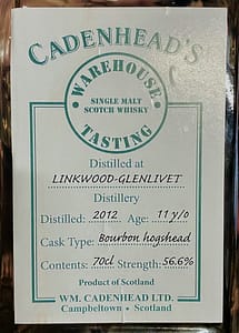 Label detail Cadenhead's Warehouse Tasting Linkwood - Glenlivet, 11 years old, Ex-Bourbon