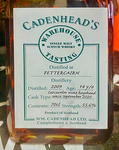 Label detail Cadenhead's Warehouse Tasting Fettercairn, 14 years old, Finished in Carcavelos wine hogshead