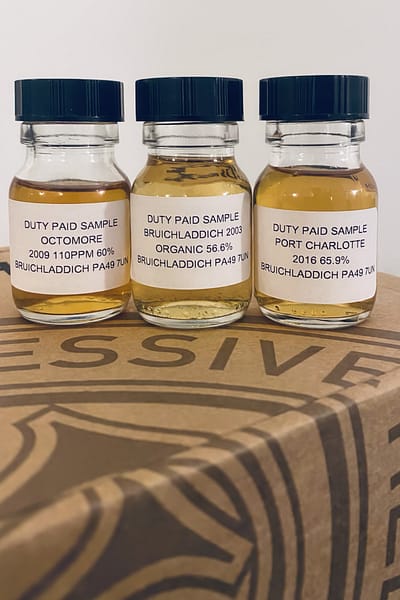 Bruichladdich Experience cask samples: 2009 Octomore, 2003 Bruichladdich, 2016 Port Charlotte