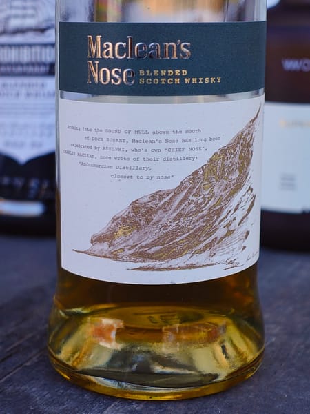 Adelphi's Maclean's Nose label detail, showing the artwork of the namesake landmark