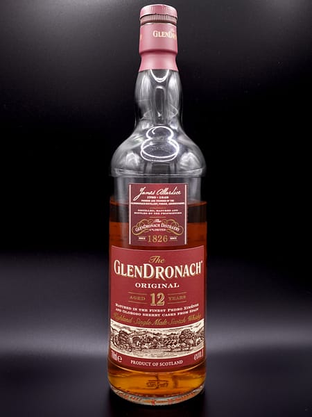 Glendronach 12 year old Original bottle against black background