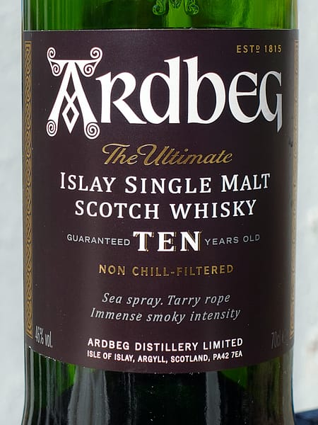Ardbeg 10 year old bottle label detail