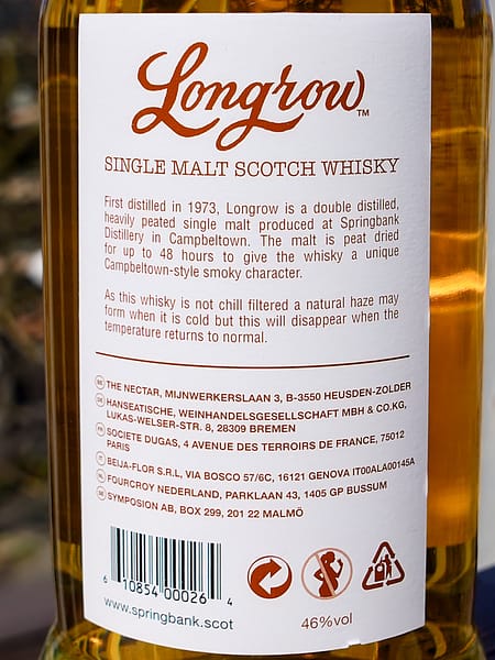 Longrow Peated NAS back label detial