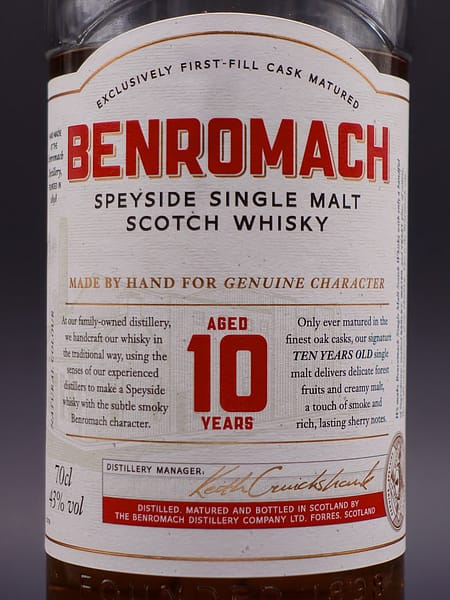 Benromach 10 year old label detail