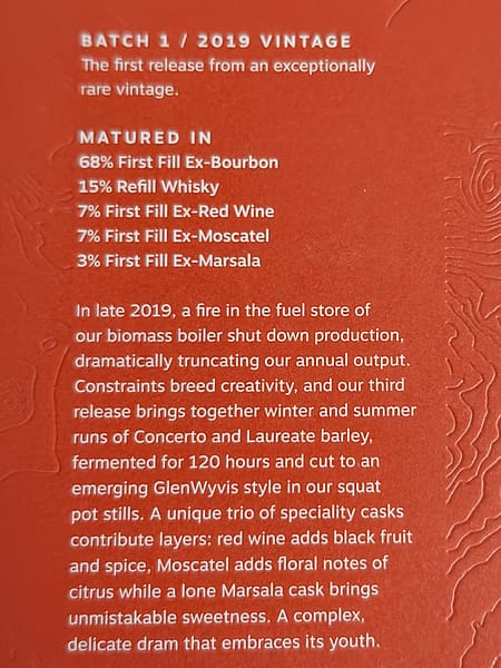 Glenwyvis 2019 box detail describing the cask make up