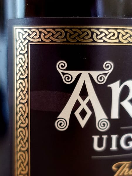 Ardbeg Uigeadail label detail showing Ardbeg's signature stylised letter A