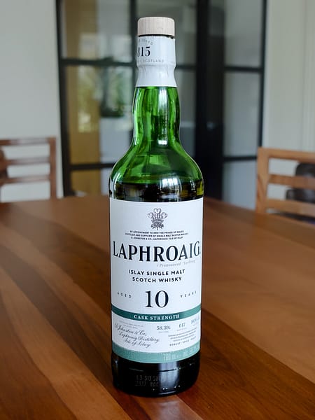 Laphroaig 10 Cask Strength Islay single malt bottle