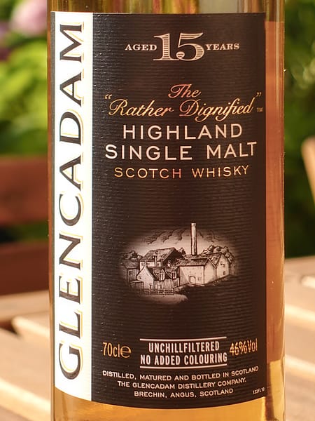 Glencadam 15 year old single malt bottle label