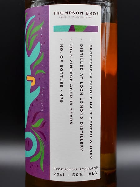 Label of the Thompson Bros 2006 Croftengea single malt, an example of whisky bottled under the name of the spirit style