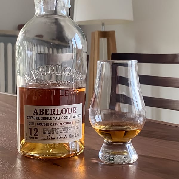 Aberlour 12 year old DOuble Cask Matured bottle with Glencairn glass