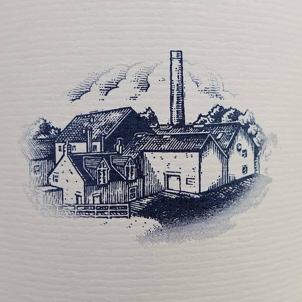 Detail of the Glencadam 10 year old label showing a sketch of the distillery