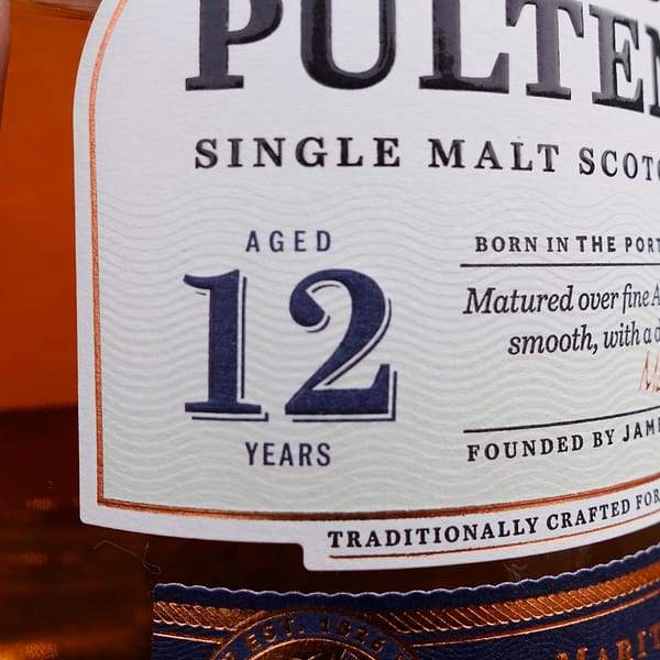 Detail of the Old Puteney label showing the 12 year old age statement