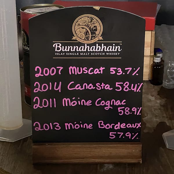 Selection of casks offered for the Bunnahabhain Warehouse 9 tasting in August 2024