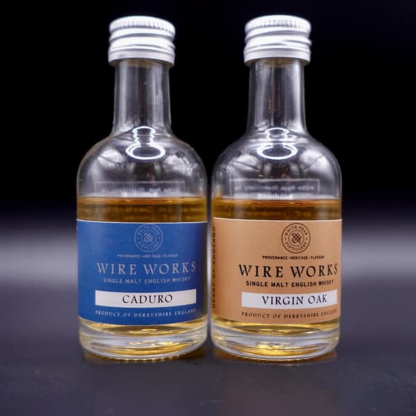 White Peak Wire Works sample bottle of the Caduro and Virgin Oak whiskies