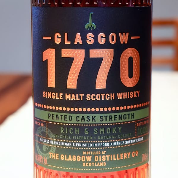 Glasgow 1770 Peated Cask Strength label detail