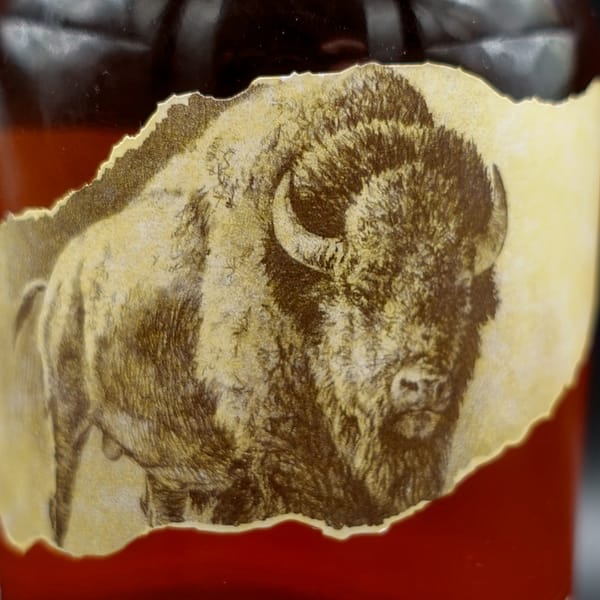 Buffalo Trace Stariaght Kentucky Bourbon Label detail shwing a drawing of a buffalo