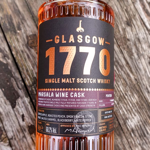Glasgow 1770 Small Batch Peated Marsala Cask label