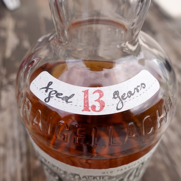 Craigellachie 13 yo Bas Armagnac neck label showing the "Aged 13 years" text