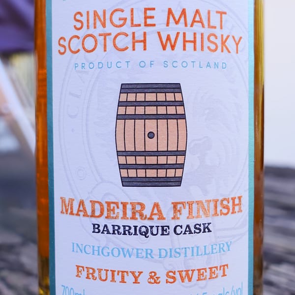 Murray McDavid Cask Craft Inchgower Madeira Finish front label detail - describing the whisky as fruity and sweet