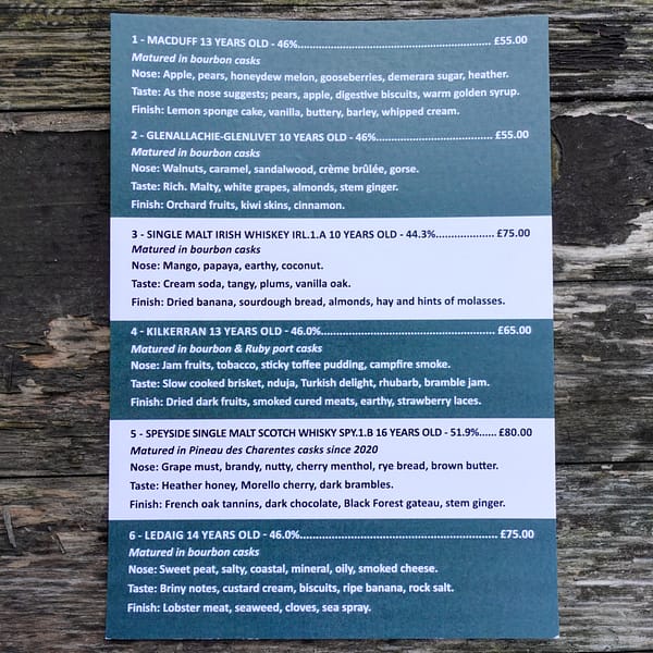 WM Cadenhead's February 2025 Releases Sample Pack showing details on each whisky, including pricing and cask ageing