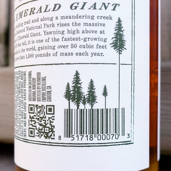 Redwood Empire Emerald Giant label detail showing the barcode morphing into trees