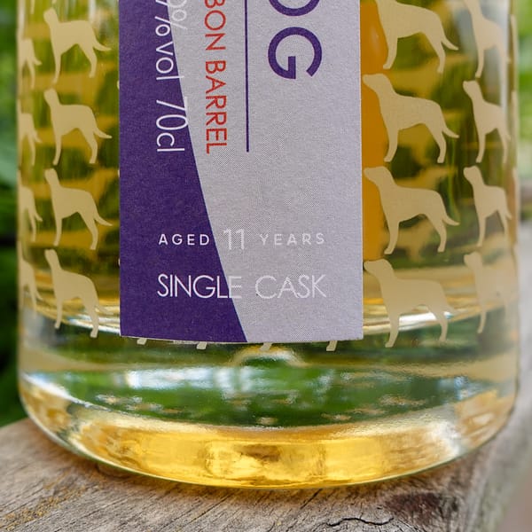 Little Brown Dog Longmorn 2014 11 year old label detail showing the age and single barrel descriptors