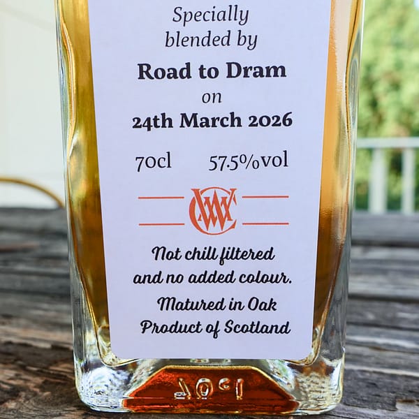 Label detail of my Cadenhead's Blending Lab bottle showing abv and bottling date