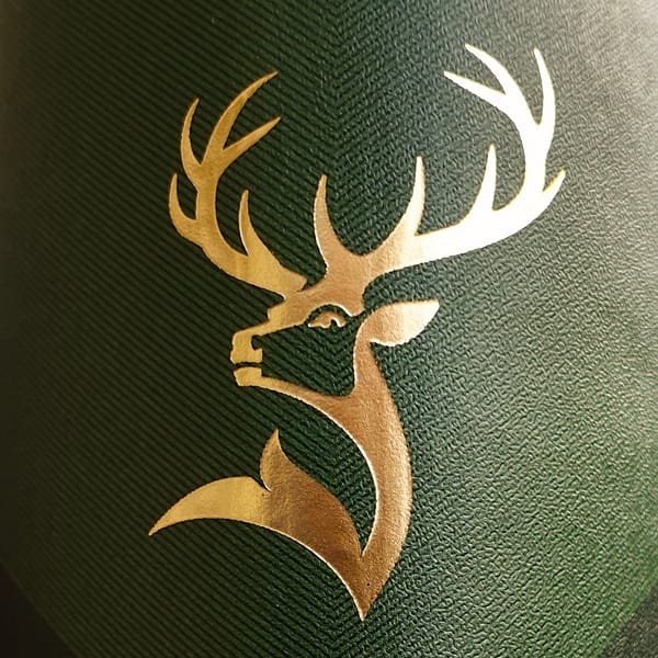 Glenfiddich Stag Head Logo imprinted on the carton box of the Glenfiddich 12