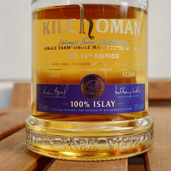 Kilchoman 100% Islay 13th Edition label showing the 2023 edition text
