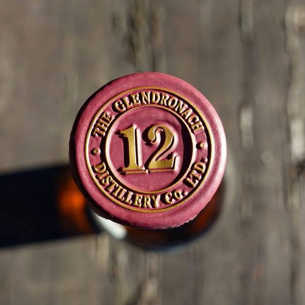 Detail of the cap seal of the Glendronach 12 year old bottle, showing the number 12 for its age
