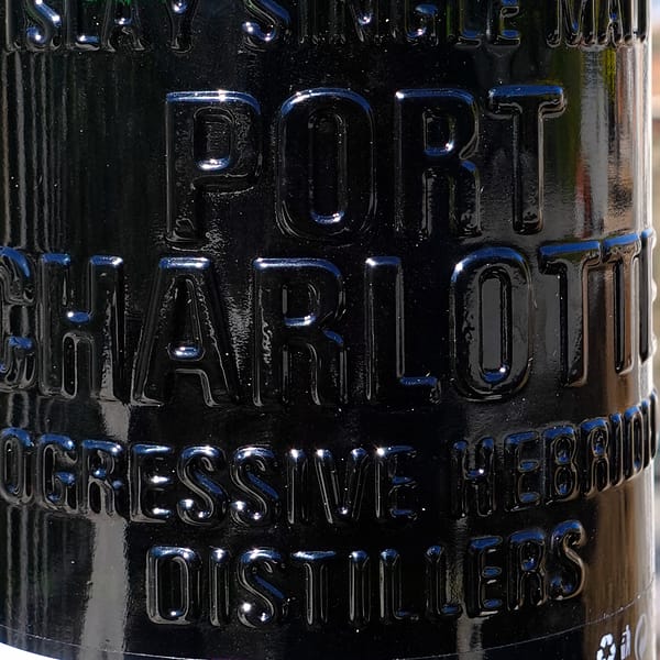 Port Charlotte 10 Heavily Peated embossed name on bottle
