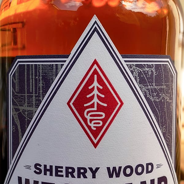 Westland Sherry Cask Label detail showing the Distillery Logo