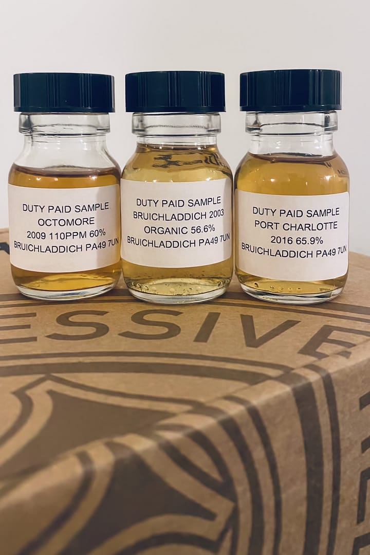 Bruichladdich Experience cask samples: 2009 Octomore, 2003 Bruichladdich, 2016 Port Charlotte