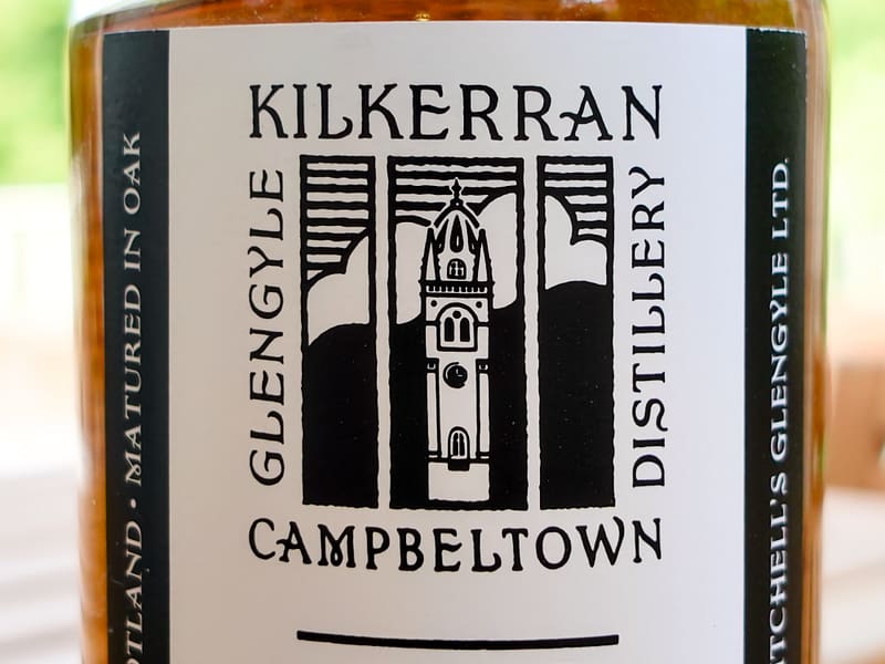 Kilkerran 16 year old whisky label showing the silhouette of the Lorne and Lowlands Parish Church tower