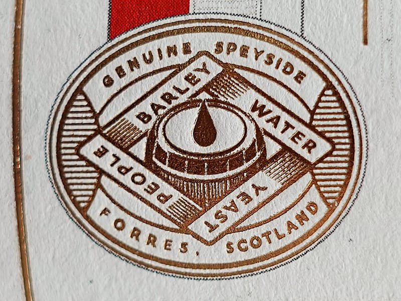 Benromach logo carrying the "Barley, Water, Yeast, People" motto