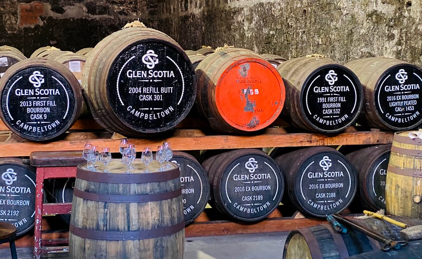 Glen Scotia March 2024Warehouse tasting casks