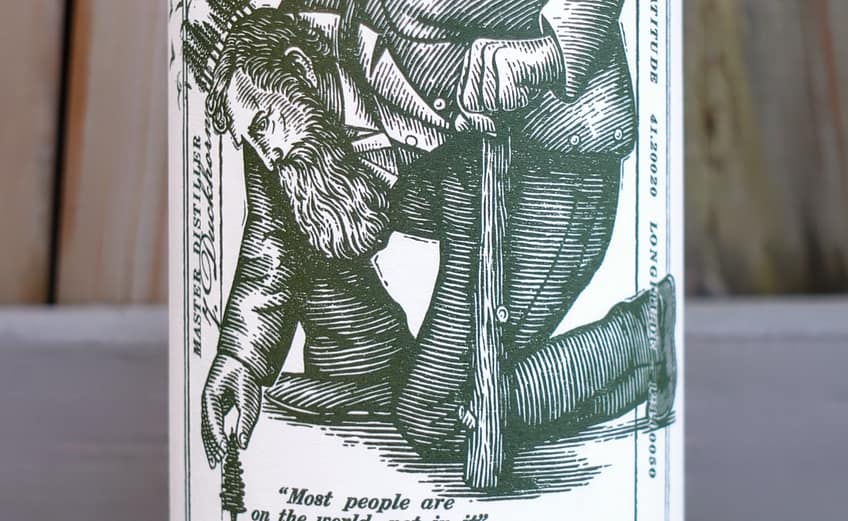 Redwood Empire Emerald Giant label, showing an artistic lithography depicting John Muir