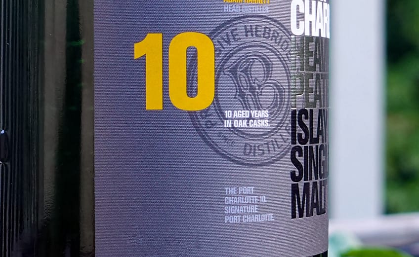 Port Charlotte 10 label detail showing the 10 year old age statement