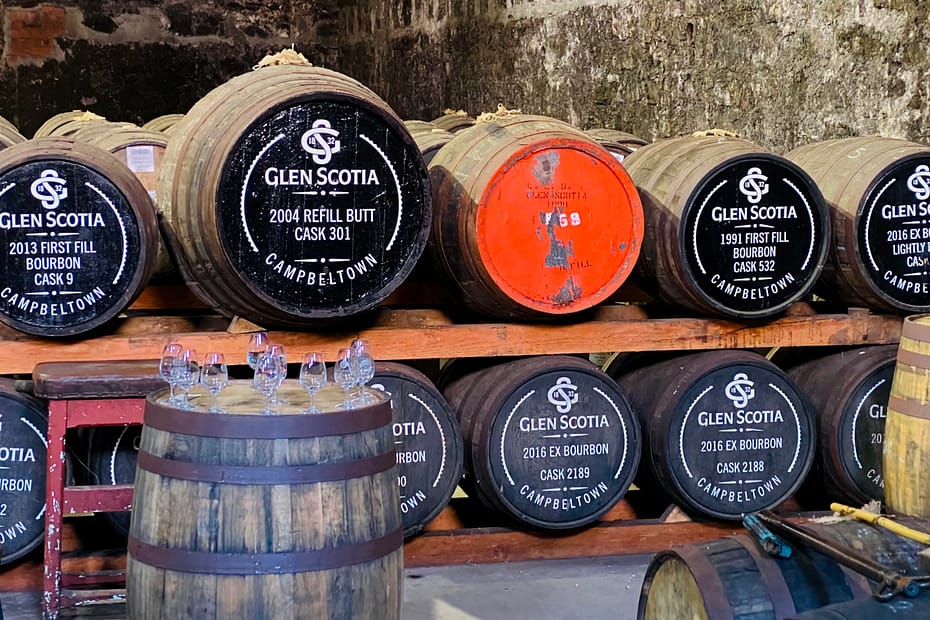 Glen Scotia March 2024Warehouse tasting casks