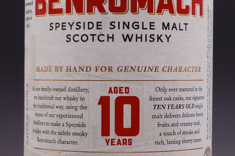 Benromach 10 year old label detail