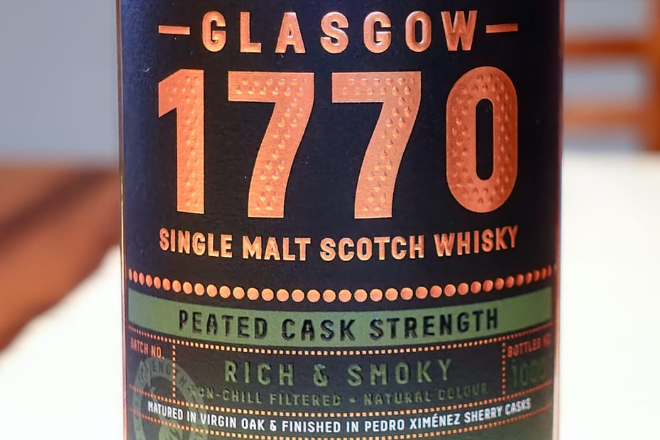 Glasgow 1770 Peated Cask Strength label detail