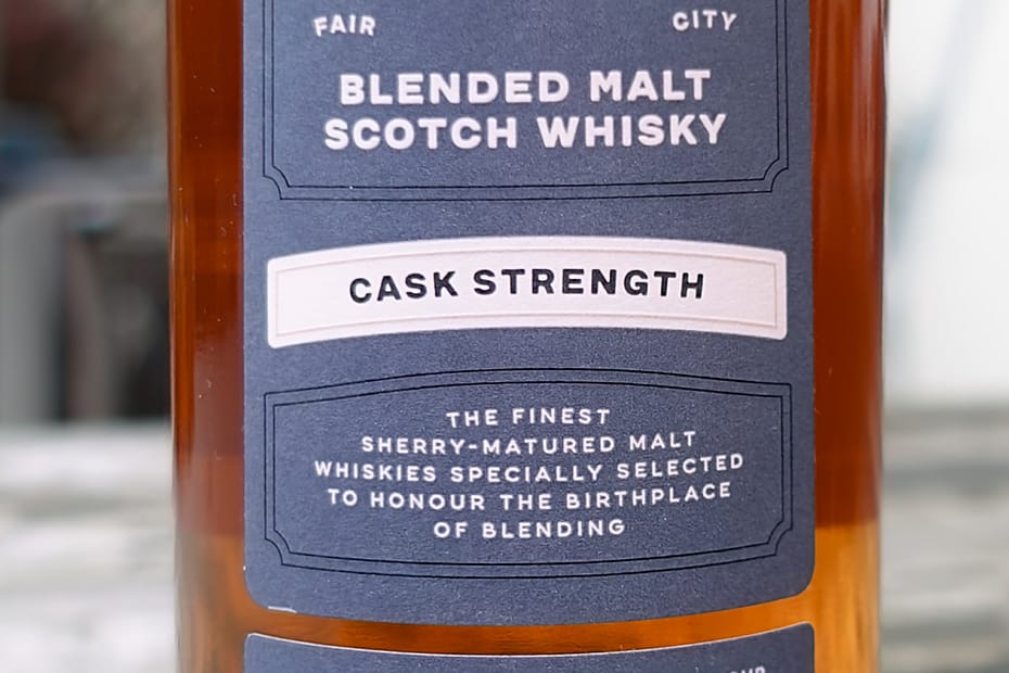 Old Perth Cask Strength whisky label showing the 58.6% ABV and the "Matured in Sherry Casks" label